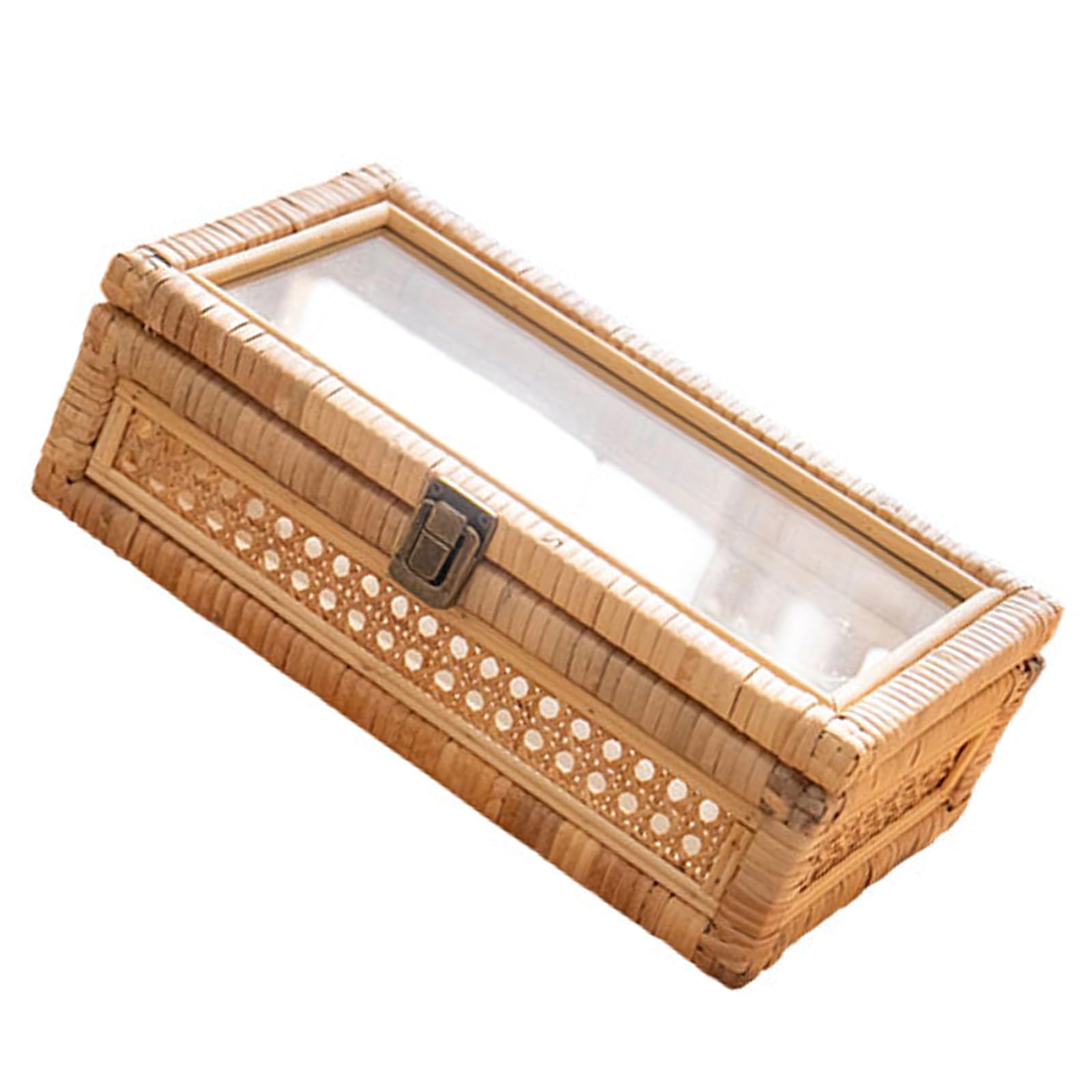 Xjdzineq Natural Rattan Organiser Box with Lid for Home Use Handcrafted Storage Basket for Desktop Organization Wicker Desktop Organiser with Clasp