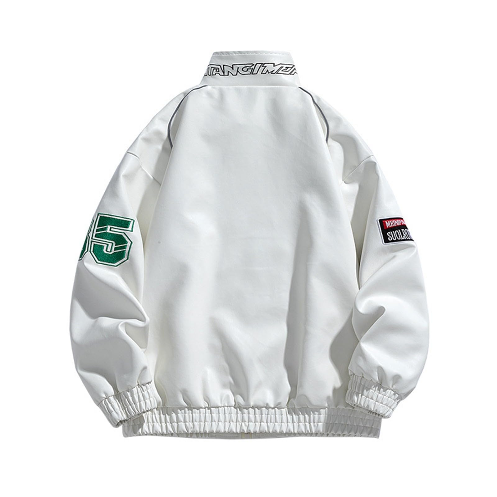 Generisch Giacca in pelle da uomo Y2K, oversize, in ecopelle, con chiusura lampo, stile bomber vintage, giacca tradizionale universitaria, giacca da baseball, hip hop, streetwear
