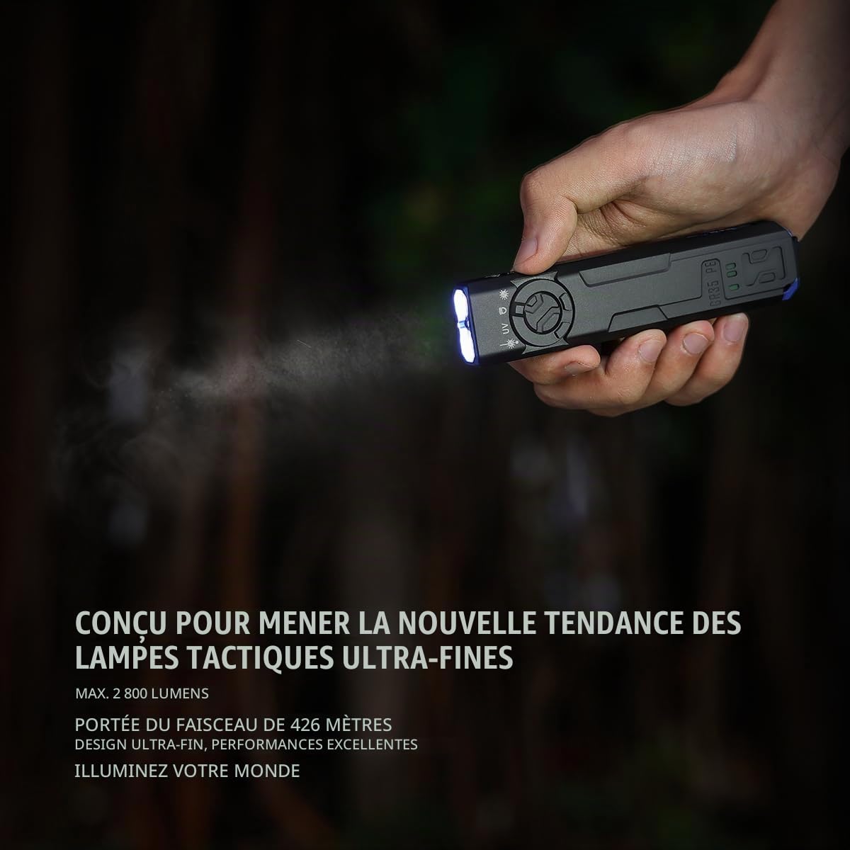 IMALENT GR35 2800lumens Lampe Torche la plus puissante plate EDC, UV 365nm + Rouge, 4 Sources Lumineuses, Étanche, Charge Rapide Type-C pour Police de la circulation (Vert)