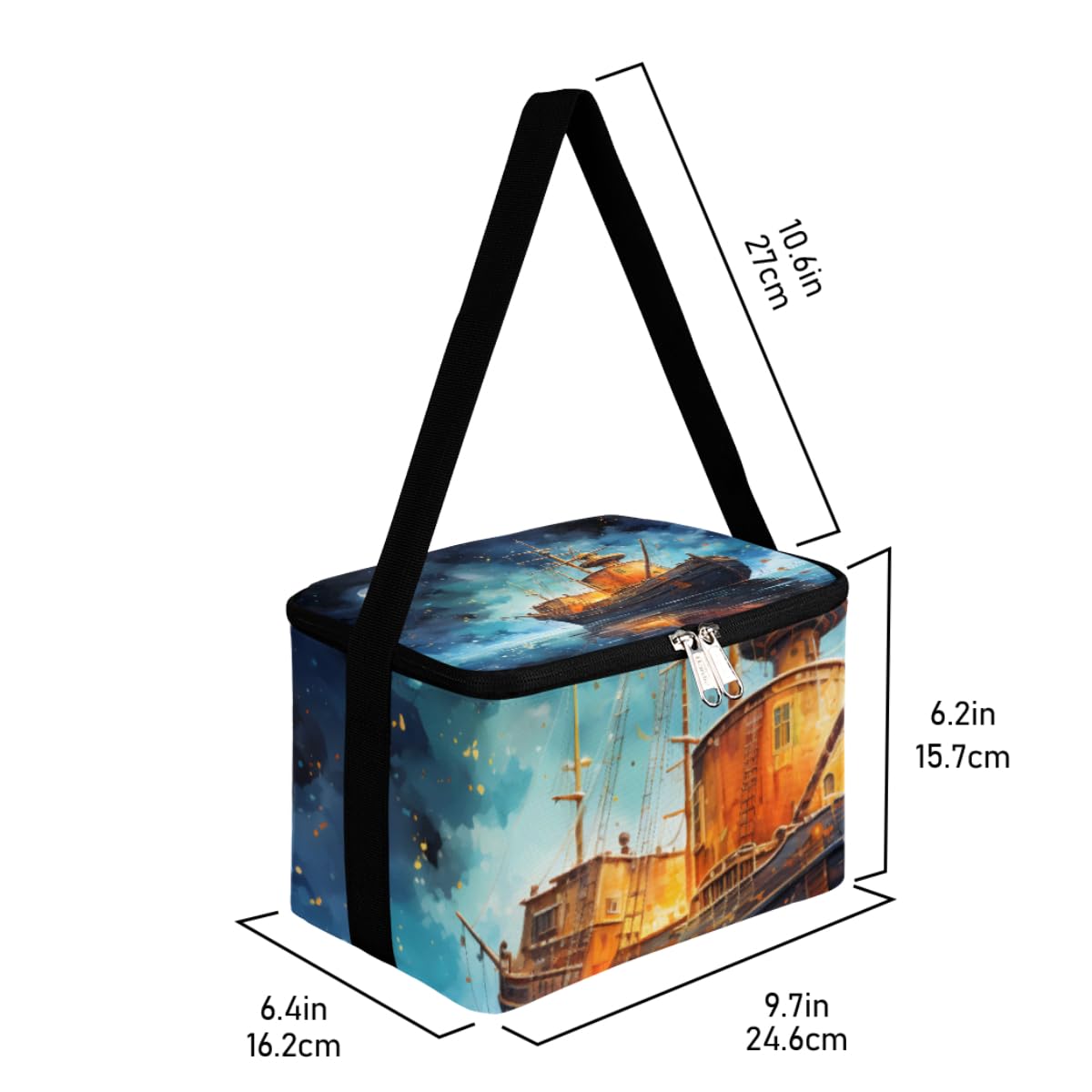 GzLeyigou Lunch Bags for Women Men 9 Cans,Ship on Sea Hot & Cold Food Delivery Bag Insulated Grocery Bag Insulated Lunch Box Night Moon Cooler Bag for Office Work Picnic Beach