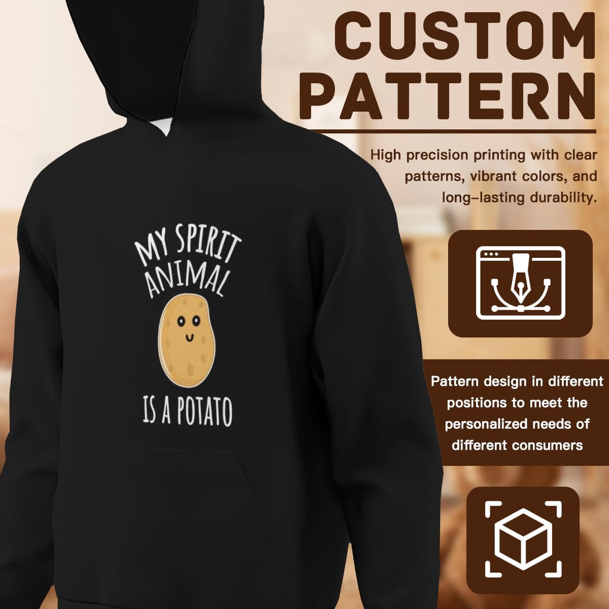 HEAPPER Kids My Spirit Animal Is A Potato Boys Girls Lightweight Kangaroo Pocket Fleece Hoodies