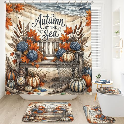 Rideau de douche imperméable orange 183x183 avec tapis de bain - 3