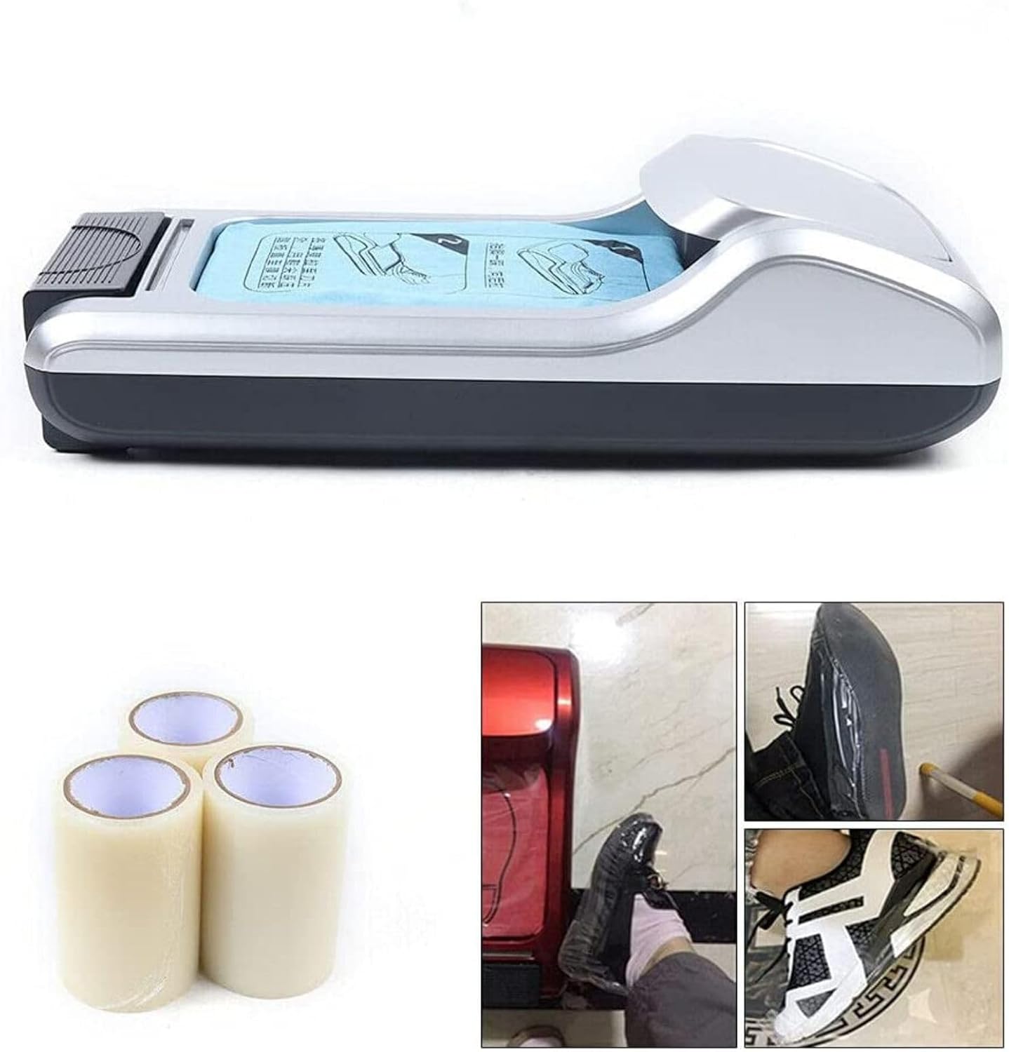 Automatic Shoe Cover Dispenser with 1 Shoe Film Portable Shoe Film Cover Machine Shoe Covers Disposable Dispenser Shoe Wrapping Machine Shoe Film Machine for Home Shop Office Lab (Sliver)