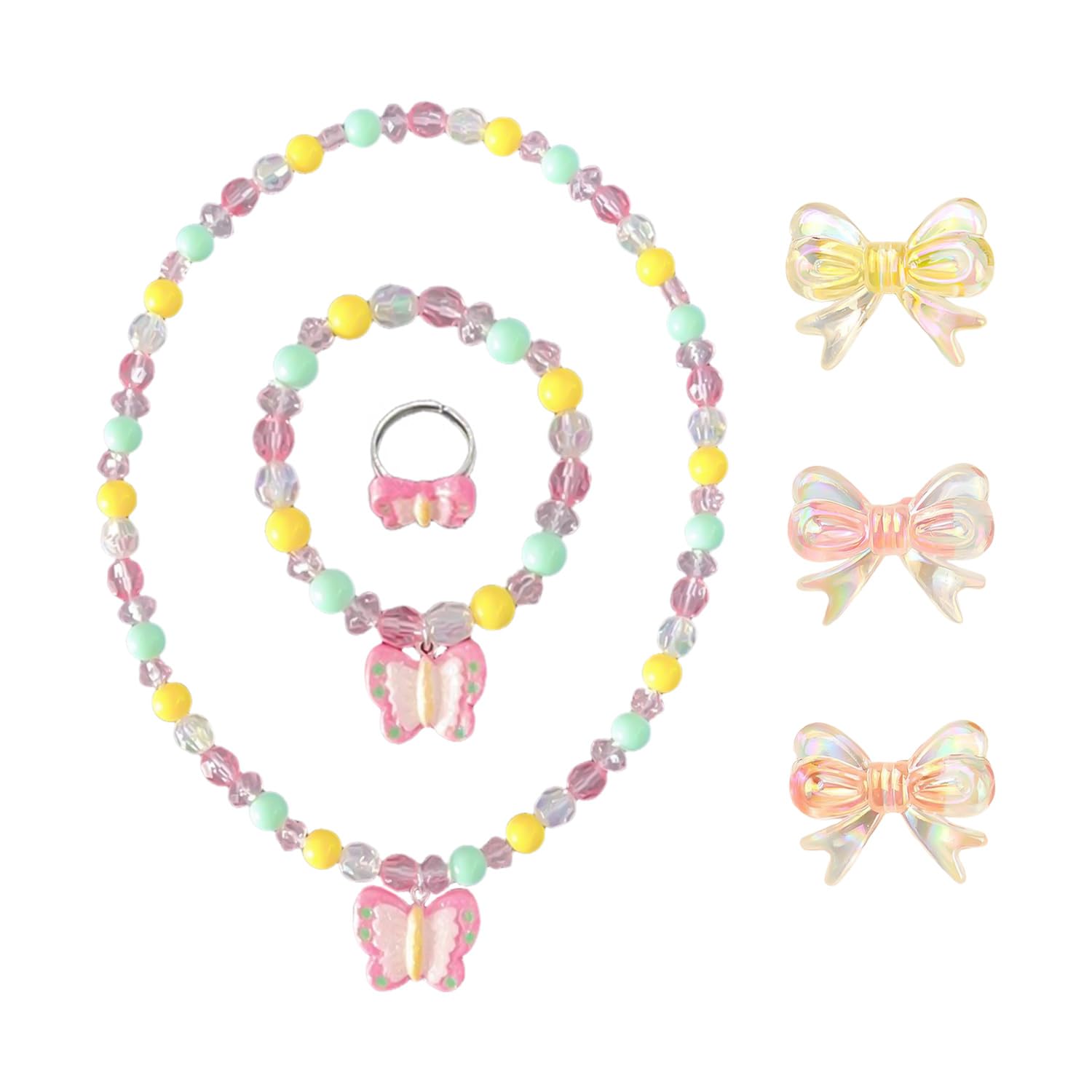Cynosuretech Girls Color 1 Necklace, 1 Bracelet, 1 Ring And 3 Butterfly Hairpins, Jewelry, Cute Jewelry, Creative Butterfly Element Jewelry