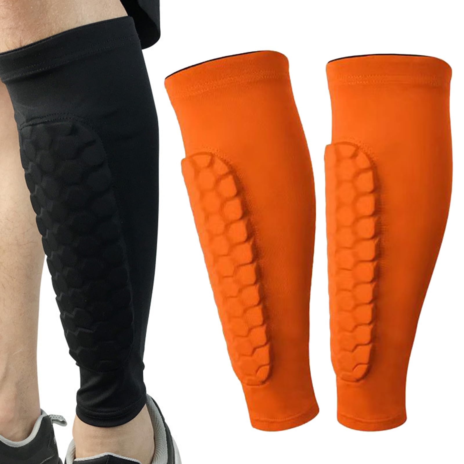 Multi-Sport Honeycomb Shin Guards: Ski Shin Protector + Football/Soccer/Hockey Shin Pads - Safe Shin Protectors for Boys, Kids, Teens & Adults (Ideal for Beginners) (Orange, S)