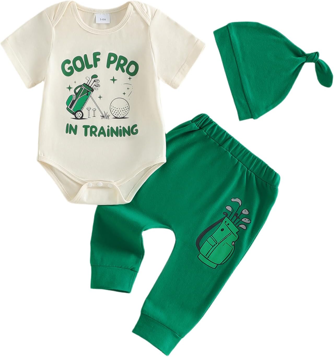 Infant Baby Boy Girl Golf Outfit Daddy's Future Golfing Buddy Romper Pants Hat 3pcs Newborn Spring Summer Clothes Set