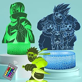 Kodetops 3D Illusion Anime Figure Night Light for Boys Bedroom, 3 Patterns and 16 Colors USB Charging Decor Toy Lamp for Birthday Christmas Anime Fans Gifts