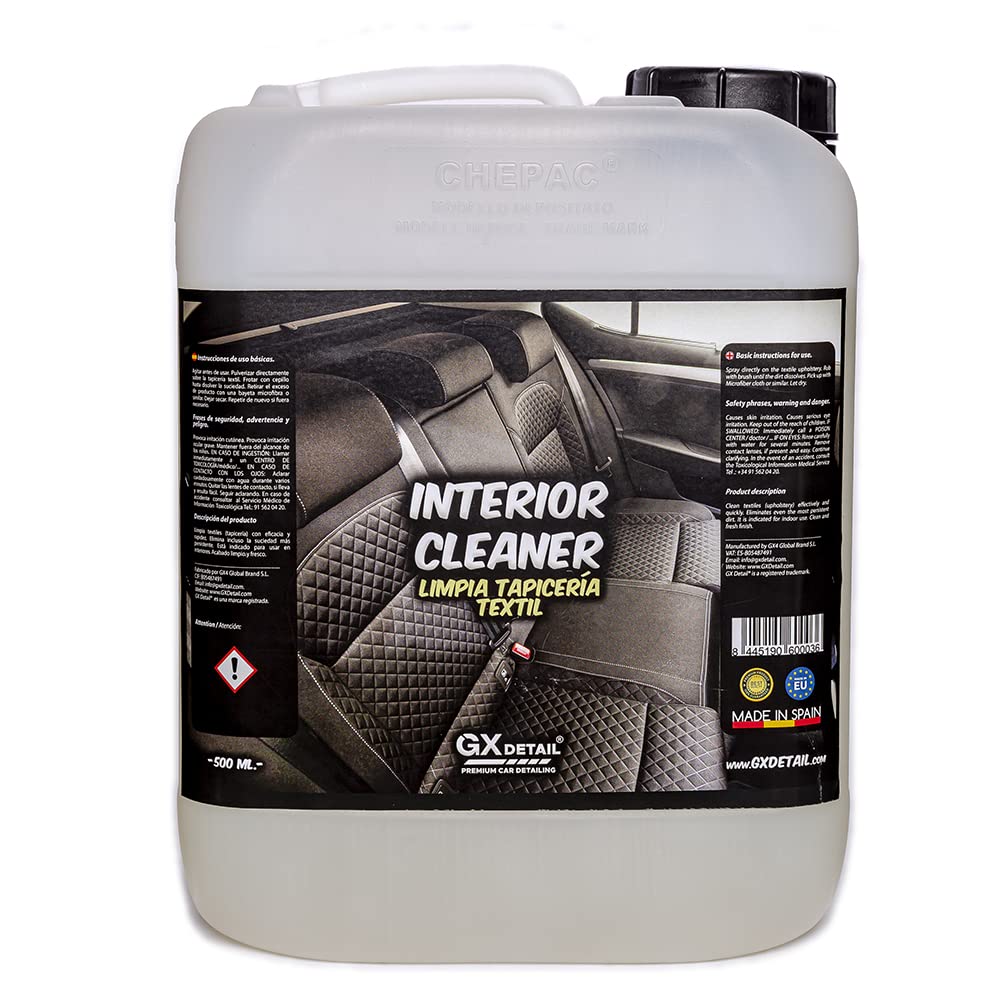 GxDetail Limpia Interiores y Tapicerías para Coche 5 Litro – Elimina Manchas, Suciedad y Olores – Fórmula Potente y Segura para Tela, Cuero y Alfombrillas – Acabado Profesional y Fácil Aplicación