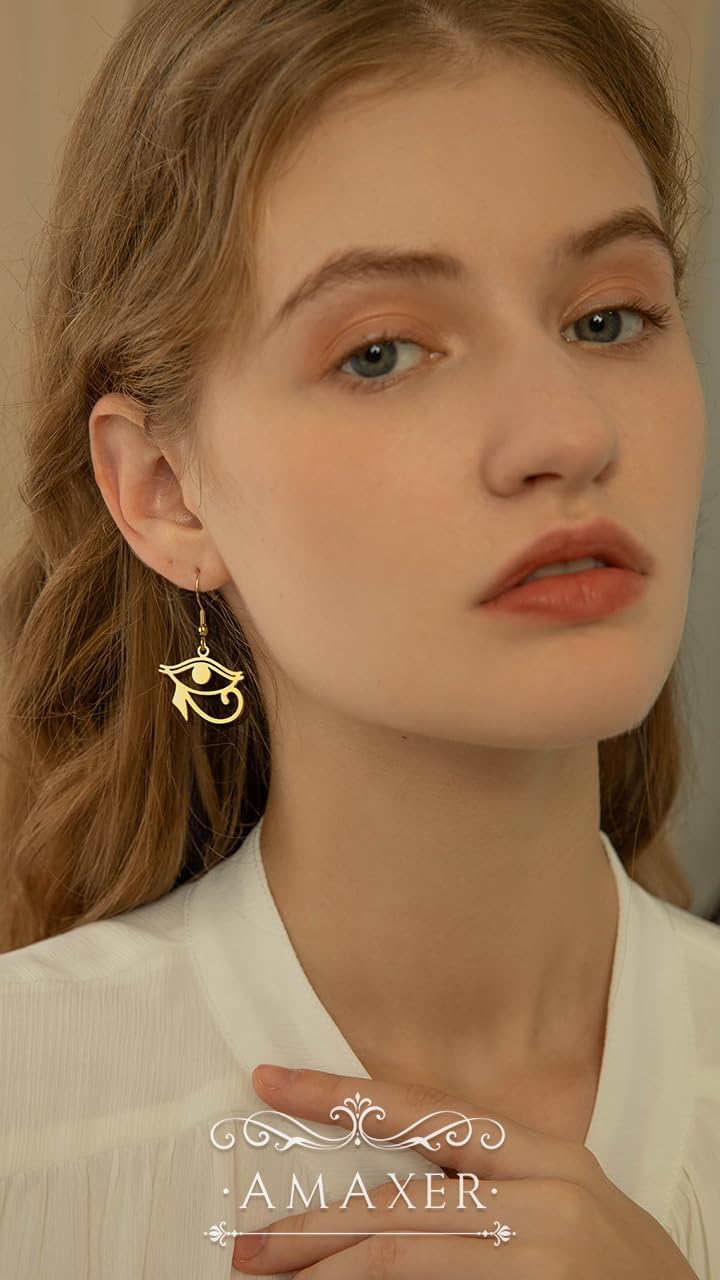 Amaxer Horus Eye Fishhook Earrings for Women Stainless Steel Geometric Ancient Egyptian Symbol Jewelry - Image 2