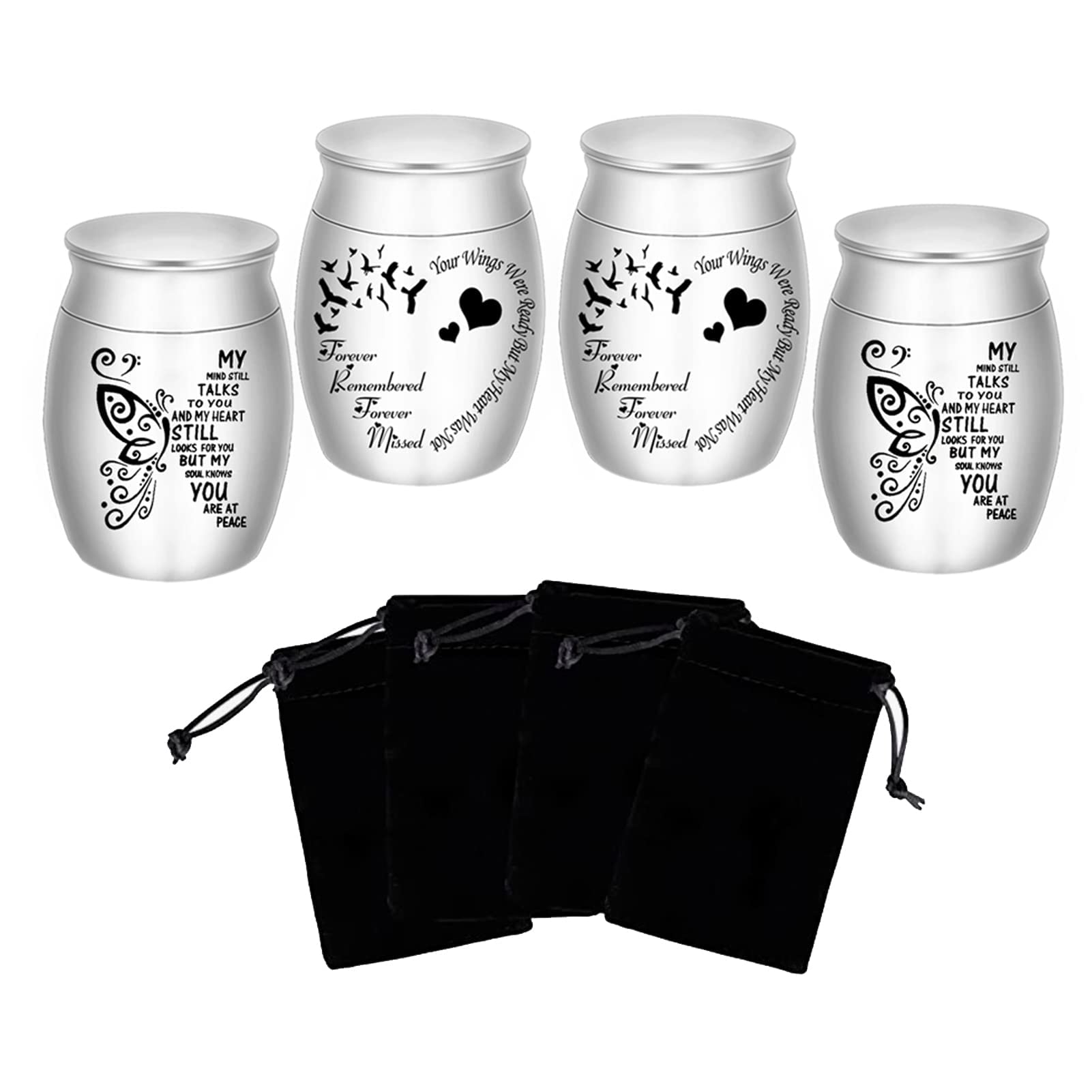 DAIFFUNESmall Urns for Ashes - Set of 4 1.57 Inch High Aluminium Mini Urns, Cremation Urns for Human/Pet Ashes Ashes Holder Small Keepsake urns for Family & Loved Ones-My Mind Still Talks to You