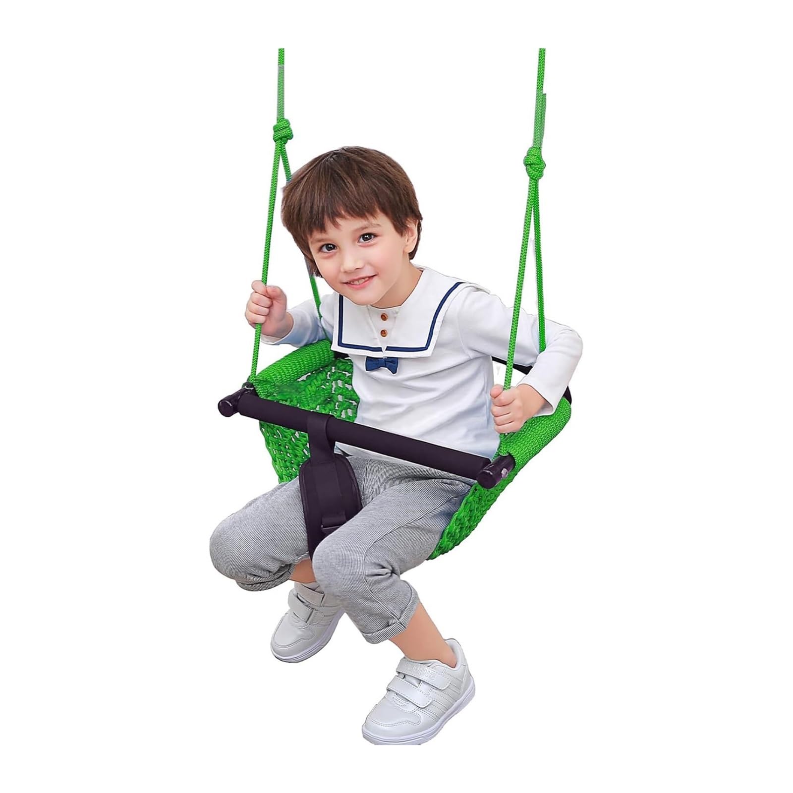 Swing Seat For Kids，Little Swing Set，Hand-Knitting Toddler Swing With Adjustable Ropes, Rope Play Swing Set For Tree, Outdoor Indoor, Playgroun(Green) — image 1