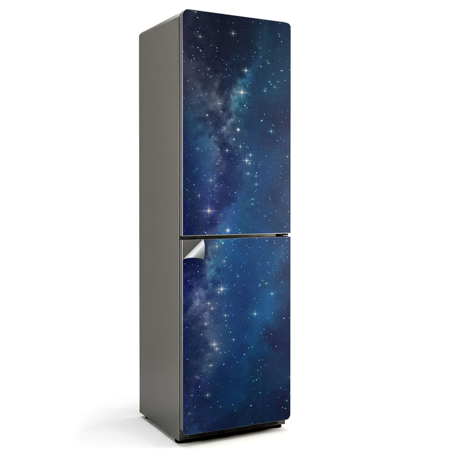Vinilo para nevera 60x205 cm de paisaje cósmico con estrellas adhesivo y lavable