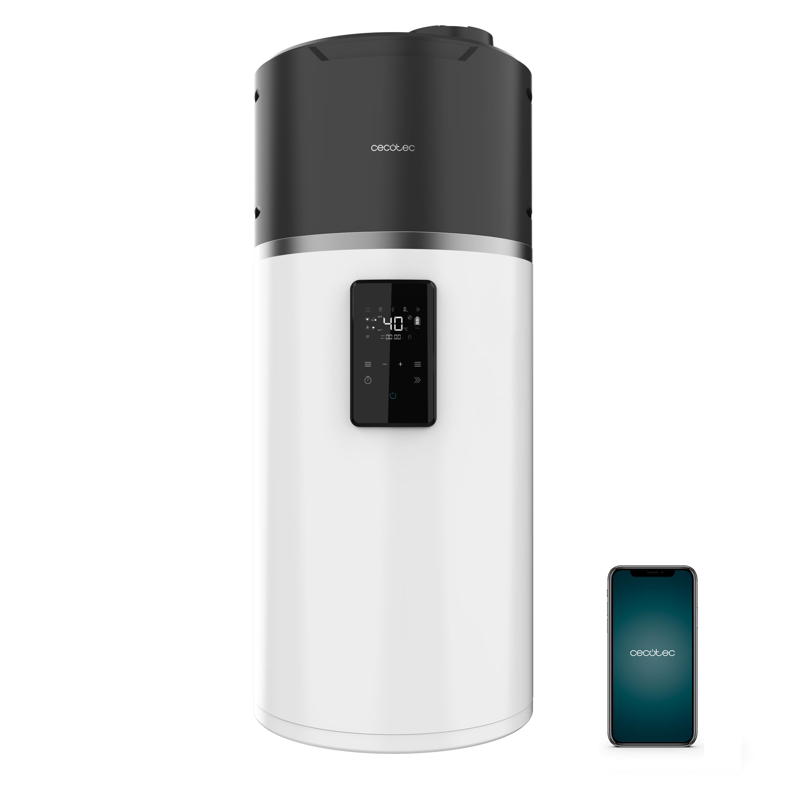 Cecotec Scaldabagno Elettrico 80L Verticale con Display Touch AeroThermal 80L. Energia Sostenibile, Basso Consumo, Touch Screen, Controllo APP, R290, Temp. Fino a 75ºC