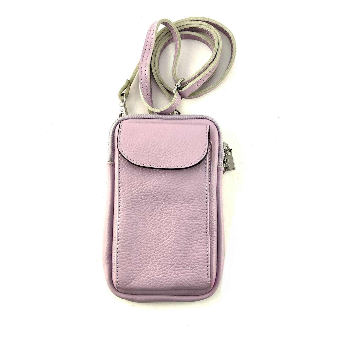 Bolso Bandolera De Piel Para Teléfono: Monedero Pequeño De Piel De Vacuno, Piel Auténtica - Hecho En Italia - España