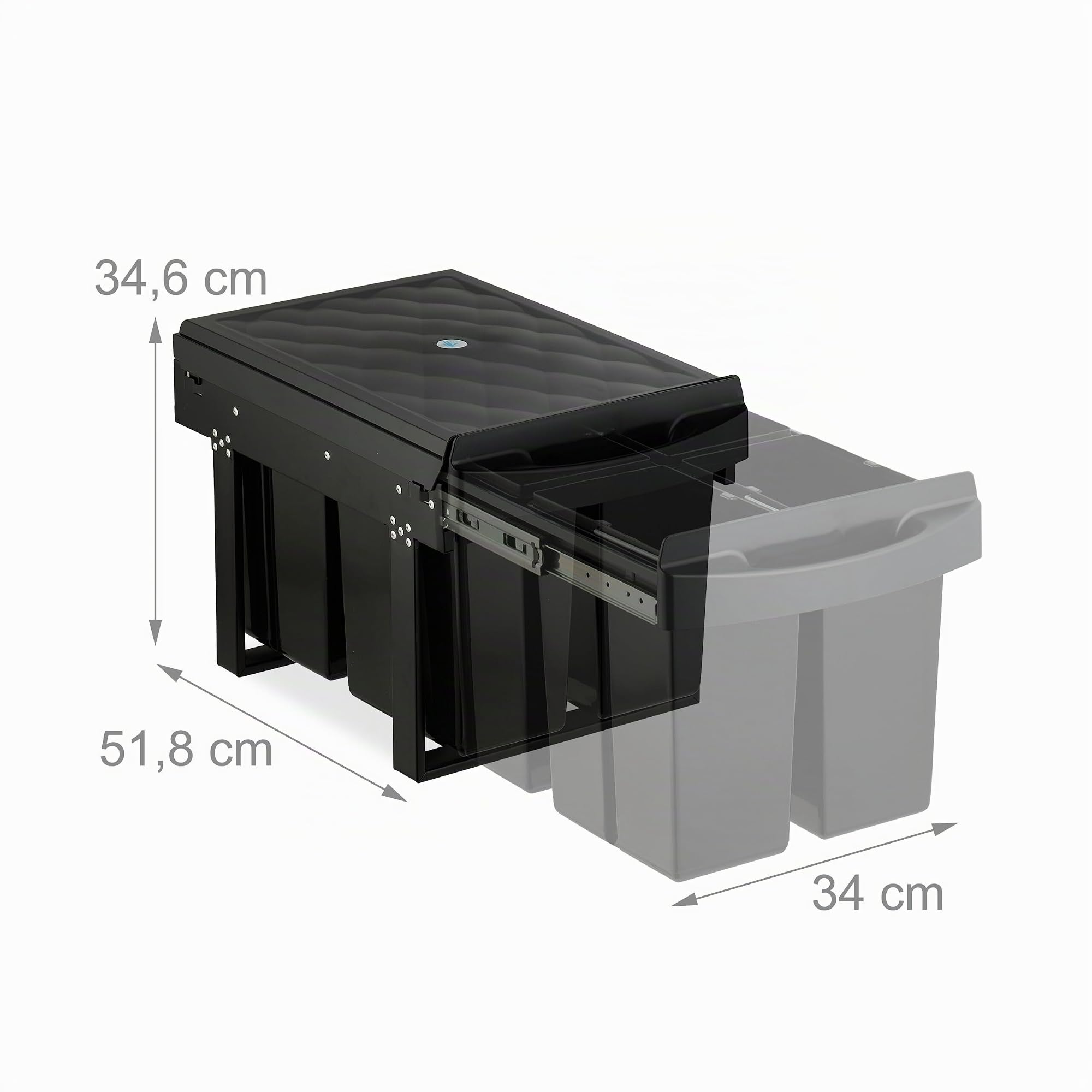Relaxdays Cubo de Basura Cocina, 4 Espacios, 4X 8 L, 34,6 x 34 x 51,8 cm, Extraíble, Papelera Reciclaje Fregadero, Negro