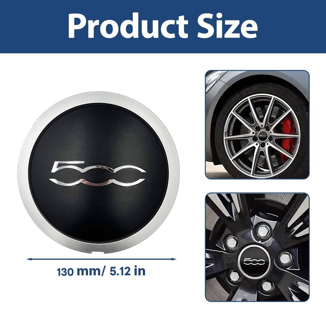 1Pz Coprimozzo per Ruota Auto,per 500 Copri Ruota Hup Trim,Accessori Di Aggiornamento per Il Lifting Del Copriruota Centrale Esterno Dell'auto Sostituzione per 500 51884863/51939747/68078419AC
