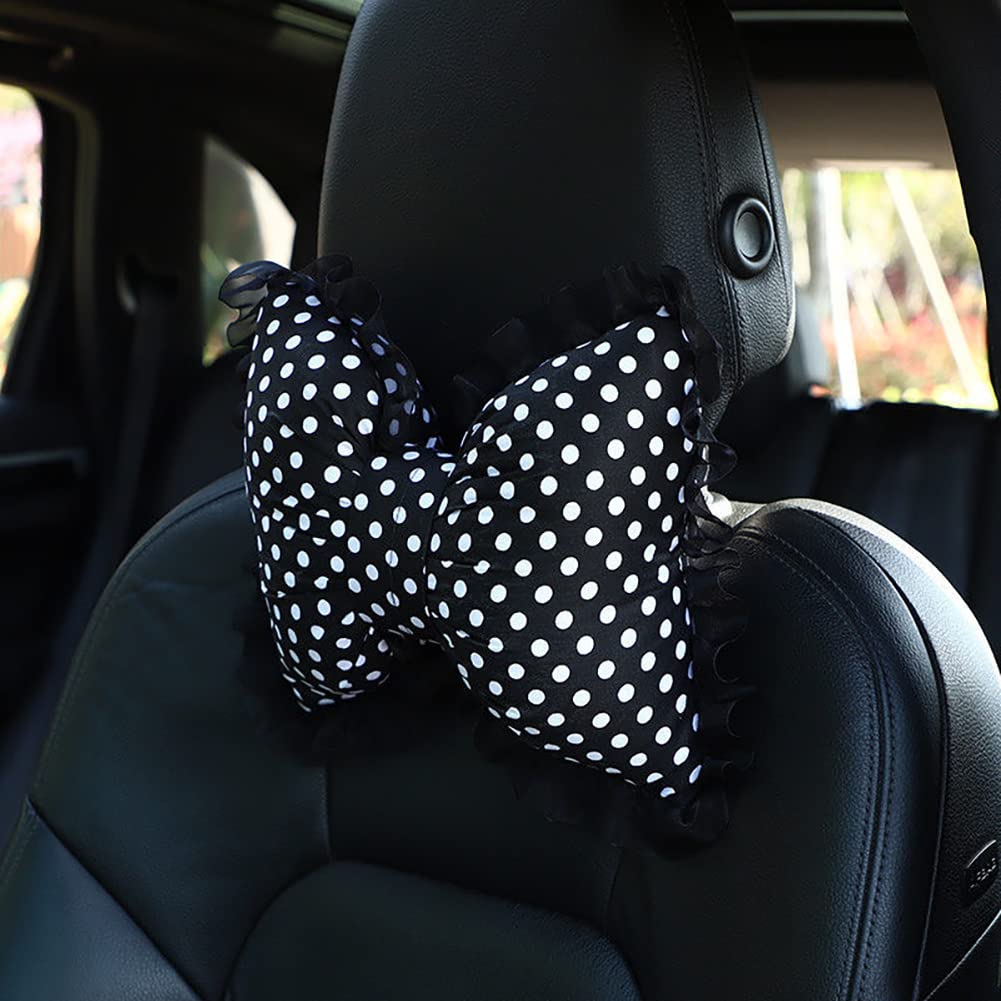 seemehappy Car Headrest Pillow, Polka Dot Vintage Car Neck Pillow,Head Rest Cushion Neck Support Car Pillow for Driving and Travelling-Neck Pillow-Black