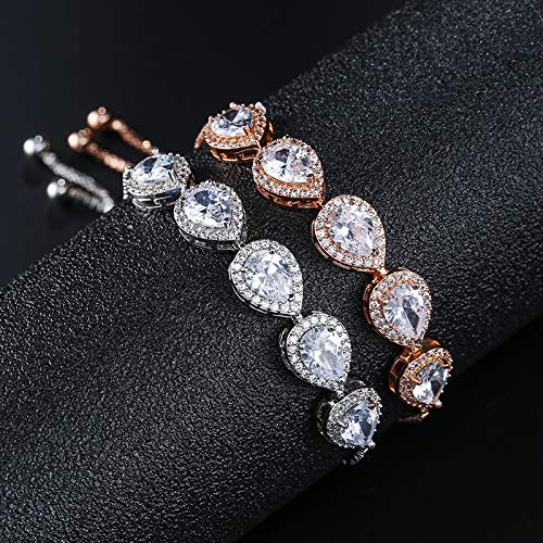 Udora Zirconia Teardrop Necklace Earrings Bracelet Jewelry Set Wedding Party Prom (White Gold) #TOP5
