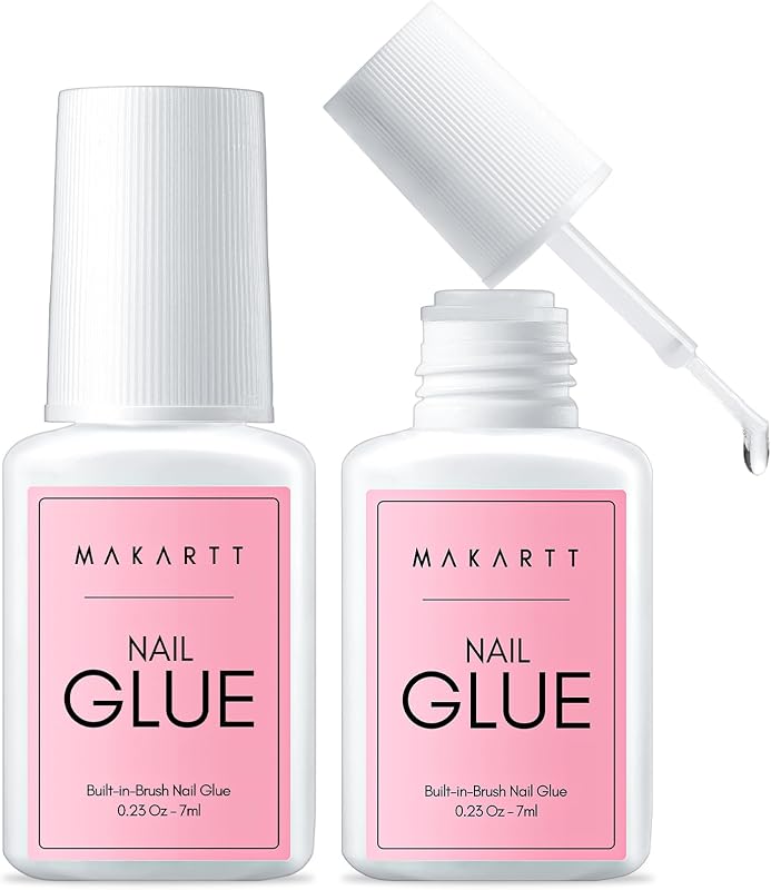 Makartt Pegamento de uñas rápido para uñas prensadas: puntas de uñas acrílicas, uñas postizas, calidad de salón, cepillo fuerte, secado rápido, fácil aplicación, sin necesidad de lámpara de uñas, duradero, 7 ml, 2 unidades, sin hema