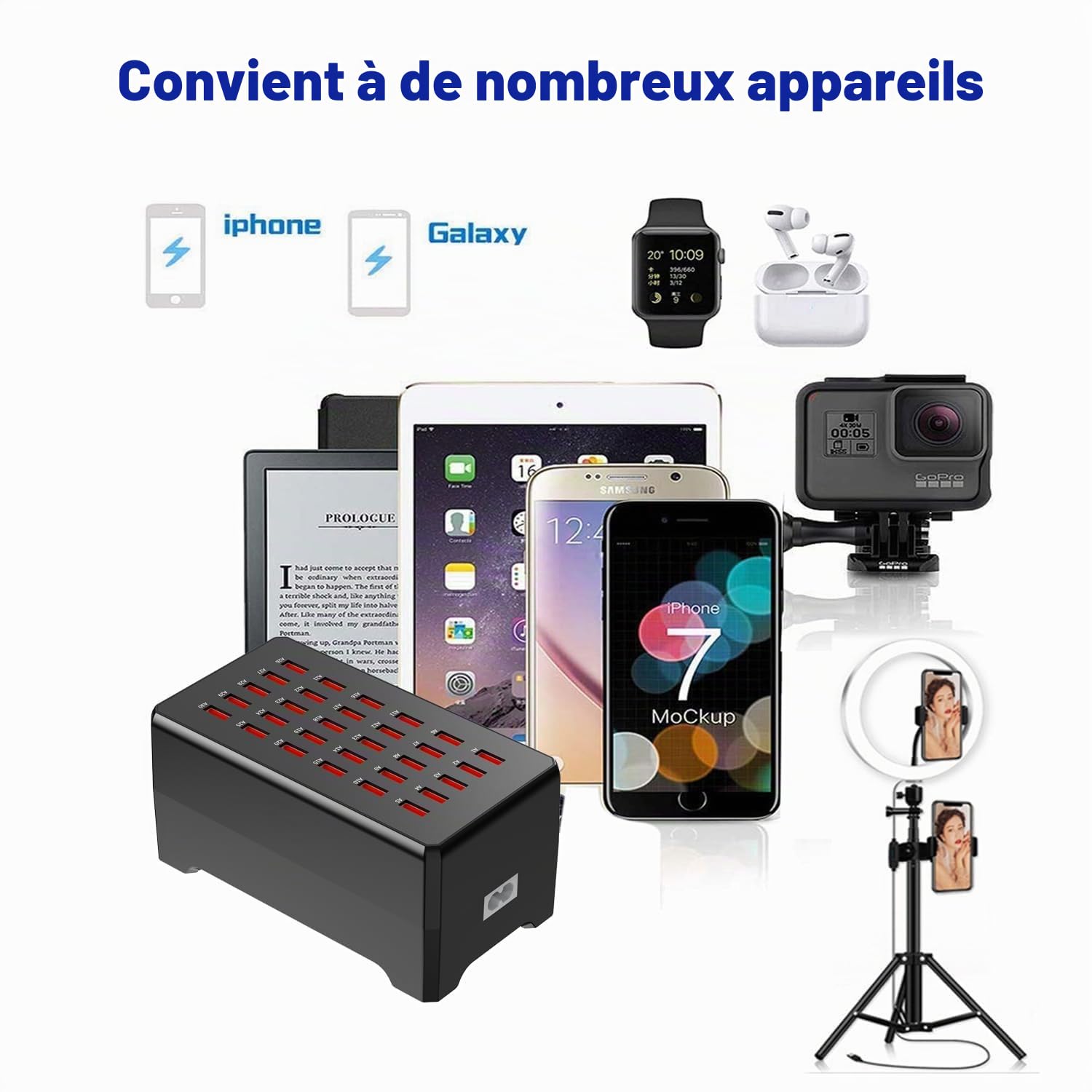 Station de Charge USB Balabaxer, 30 Ports 150W/30A, Station de Charge USB multiports pour Smartphones, tablettes et Autres appareils.