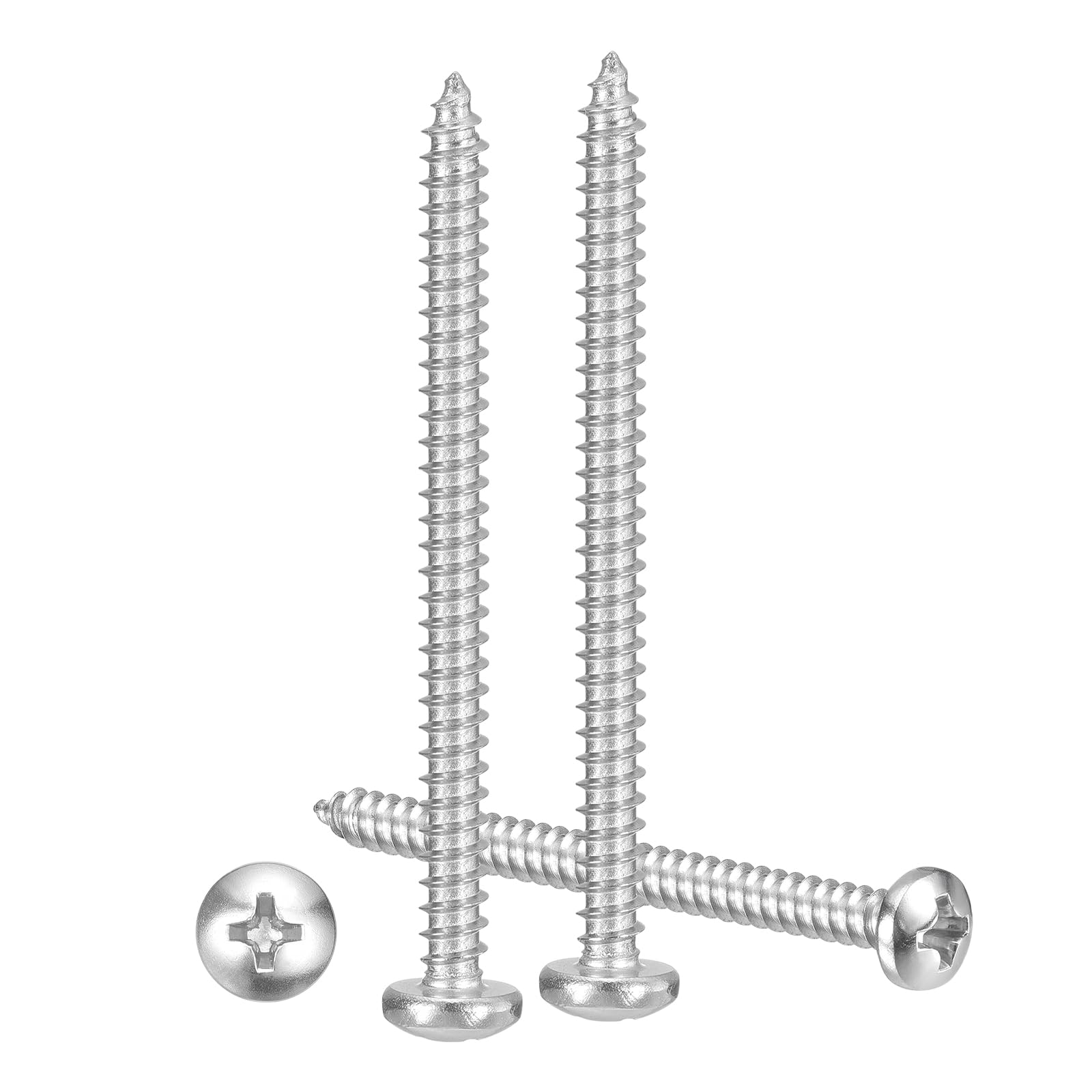 METALLIXITY Phillips Pan Head Self Tapping Screws(#6x1-3/4") 50Pcs, 304 Stainless Steel Self Drilling Screw for Metal Wood Plastic, for Cabinet Wall Shutter Plate Rock Furniture, Silver Tone — image 1