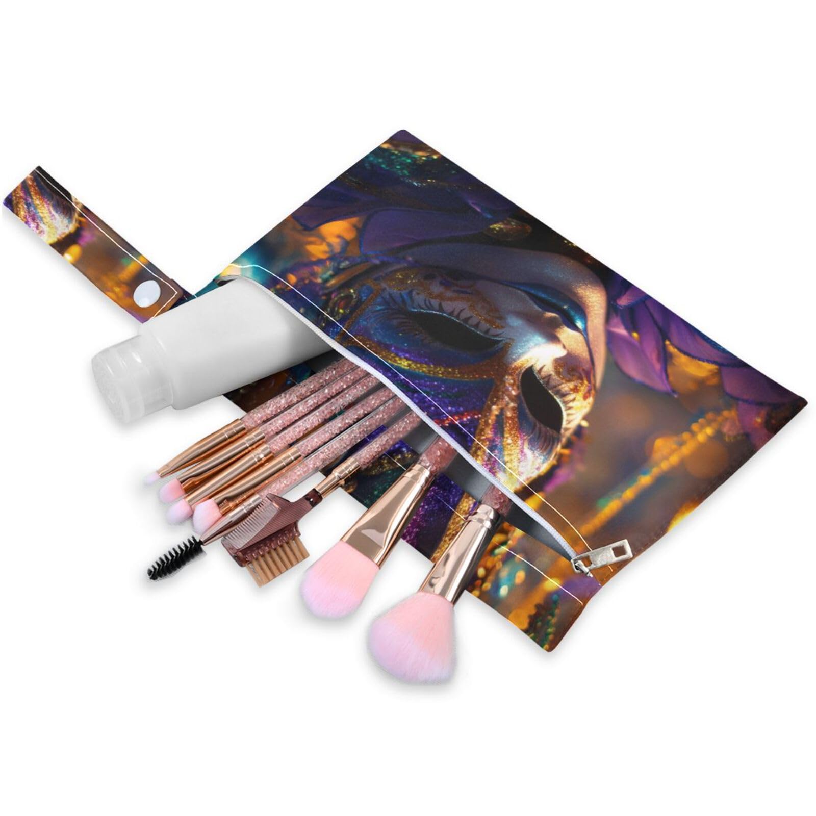 Takiito Mardi Gras Mask 2 Pcs Wet Dry Bags for Cloth Diapers, Waterproof & Reusable Wet Bag for Nursery Beach Pool Gym with Two Zippered Pockets