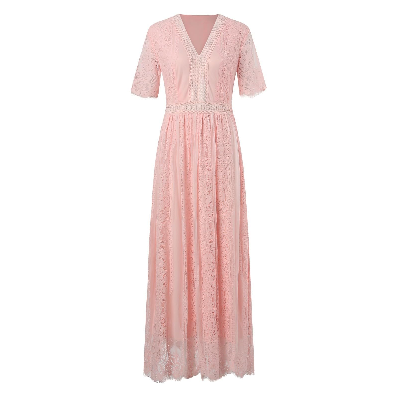 Vestido casual de manga corta para mujer, diseño hueco de encaje, perfecto para el verano, elegante y cómodo, fácil de limpiar