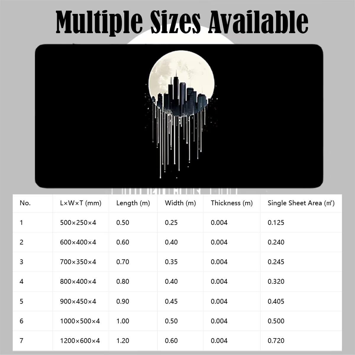 Tappetino Mouse Gaming XXL, Mousepad 1200x600x4mm nero luna-2 0x0-247 | Tappetino Scrivania con Base in Gomma Antiscivolo Bordi Cuciti per Computer, PC, Migliora la Precisione e la Velocità