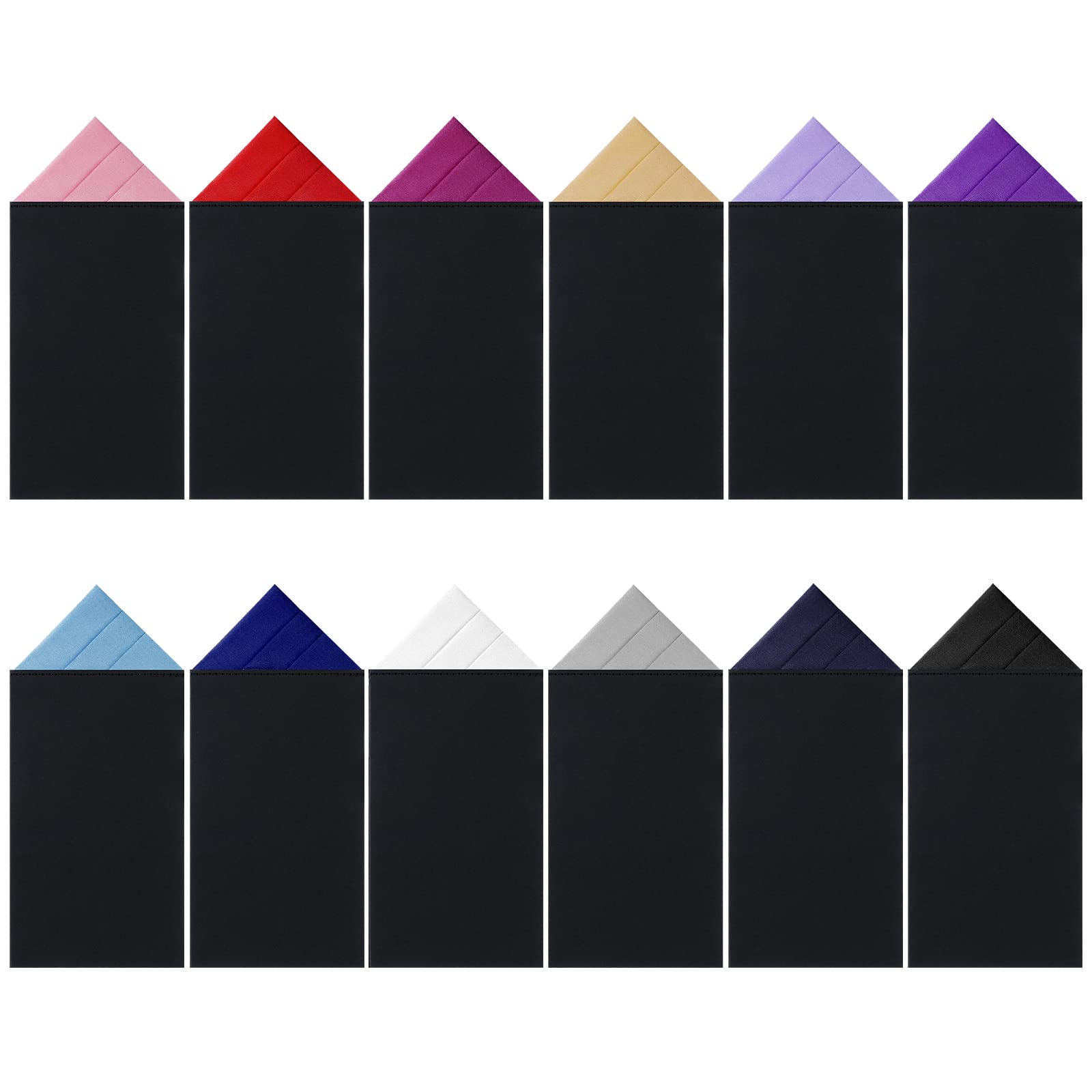 12 Pcs Pocket Squares for Men Polyester Pre Folded Suit Pocket Handkerchief on Card Masculine Suit Accessories Men (Classic Style)