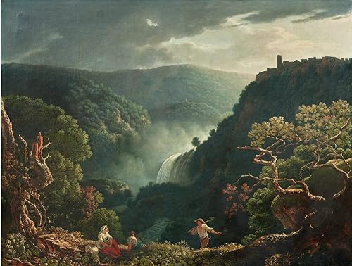 ArtDirect Carlo Labruzzi 18x15 Gold Ornate Frame and Double Matted Museum Art Print Titled - The Waterfalls of Tivoli with Figures in the Foreground