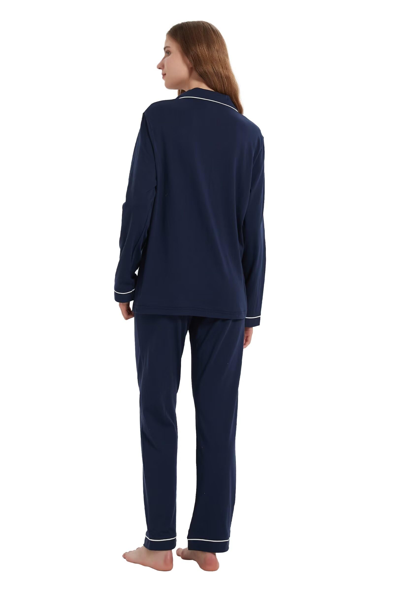 Amaxer Ensemble de Pyjama Coton Femme Vêtements de Nuit Femme 2 Pièces Comfy Manches Longues Bouton Down Col V Femme Pyjamas Set S-XXL