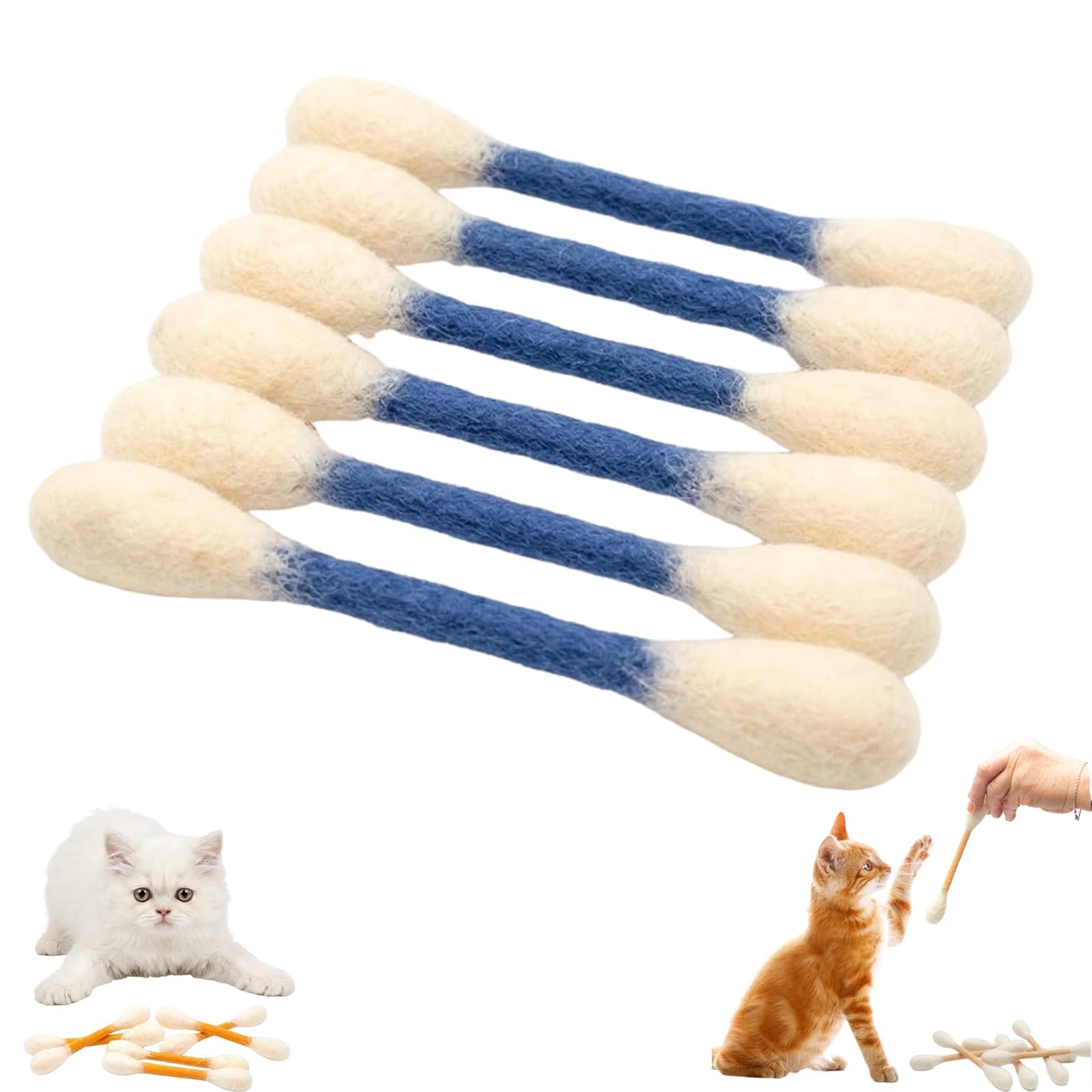 Cotton Swabs Cat Toys with Catnip, 6PCS Durable Giant Kitten Chew Sticks for Indoor Anxiety Digestive,Durable Dental Teething Stick,Interactive Felt Kitty Gift for Boredom Accessories (Bule)