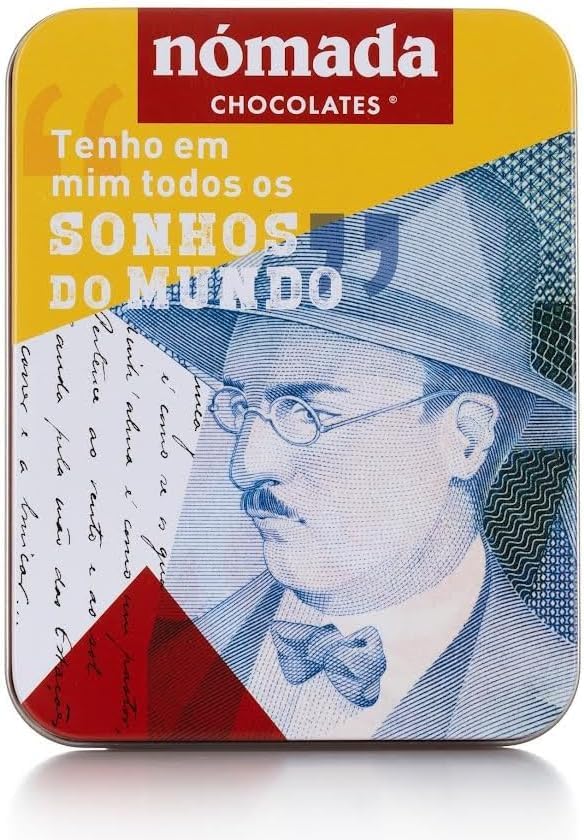 Lata de Chocolate 'Fernando Pessoa' Nómada – 50 g – Chocolate de Leche Gourmet Inspirado en la Cultura Portuguesa – Producto de Portugal con Diseño Artístico Coleccionable