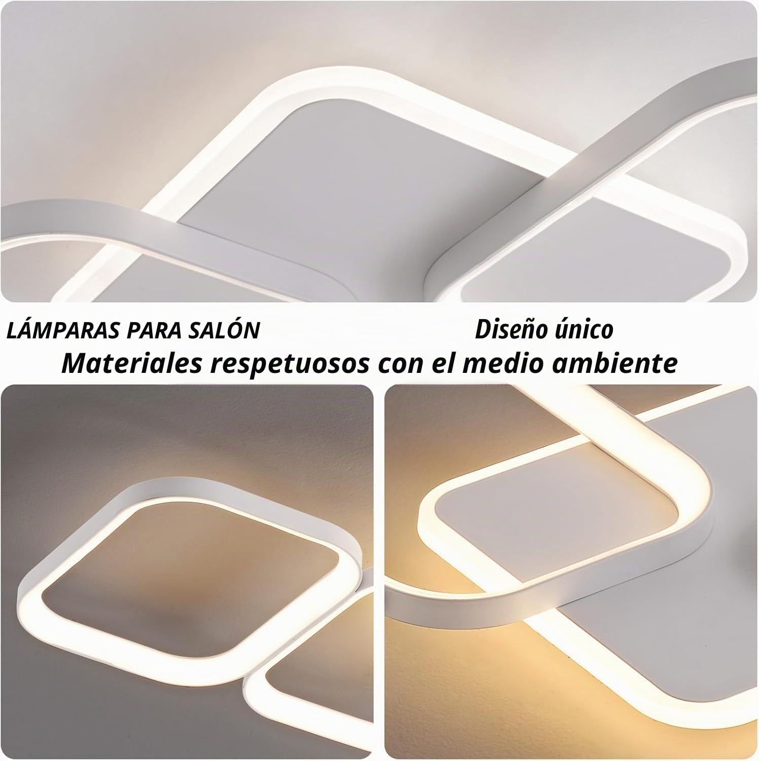 ANTENLICHT Plafon LED Techo Moderno 50W 5600LM, Lámpara de Techo Salon LED Regulable con Mando a Distancia 3000K-6500K, Luz de Techo para Salón Dormitorio, 78 * 48 * 5CM, Blanco