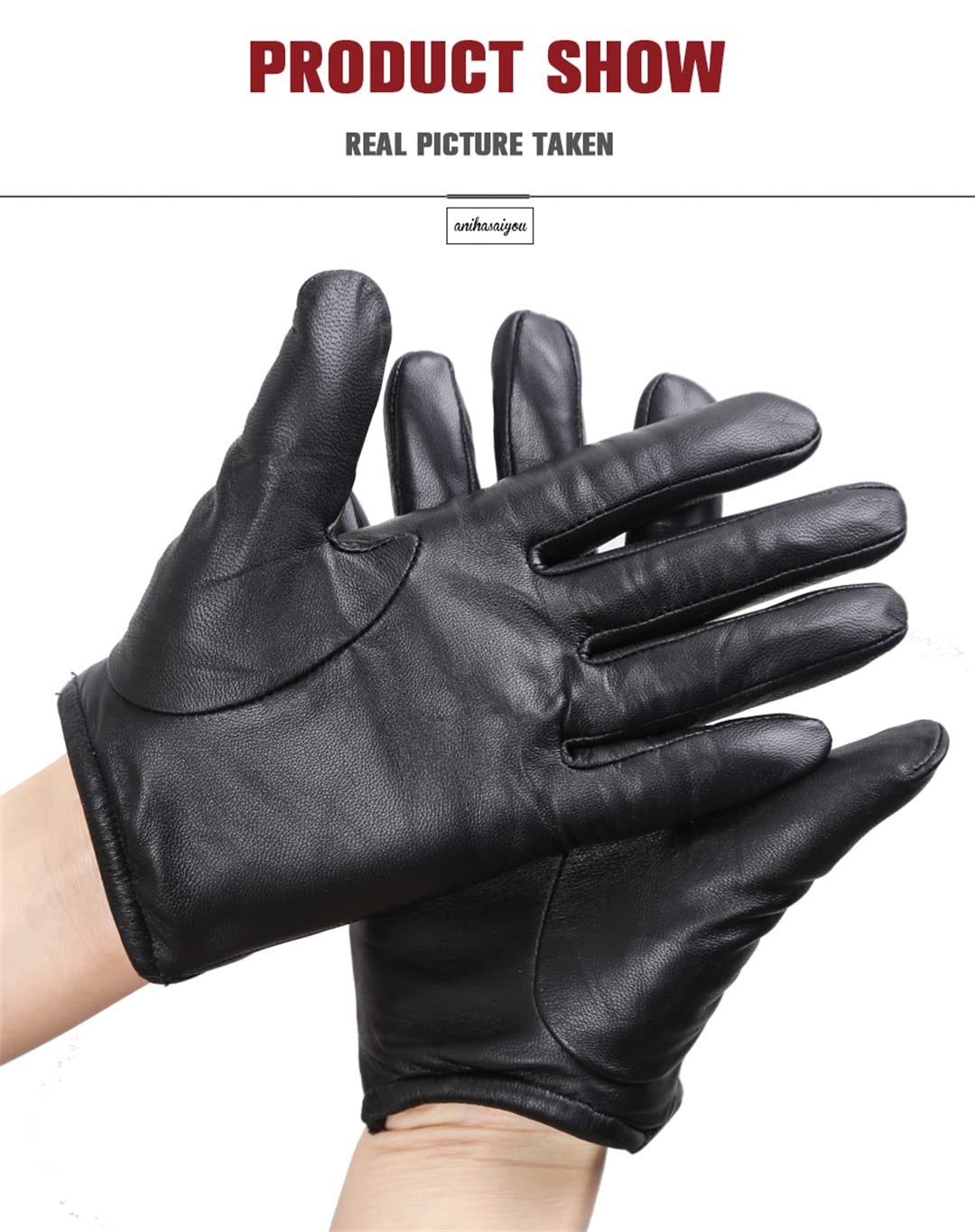 Rivetti Guanti in pelle da donna Fodera sottile e calda Guanti invernali da donna Guanti da moto da guida Black Xl