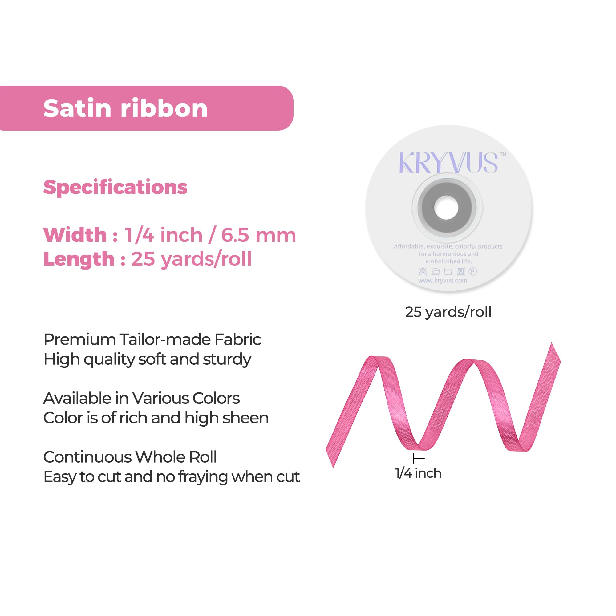 Kryvus Hot Pink Satin Ribbon, 6mm x 22M Single Face Hot Pink Ribbon - Image 3