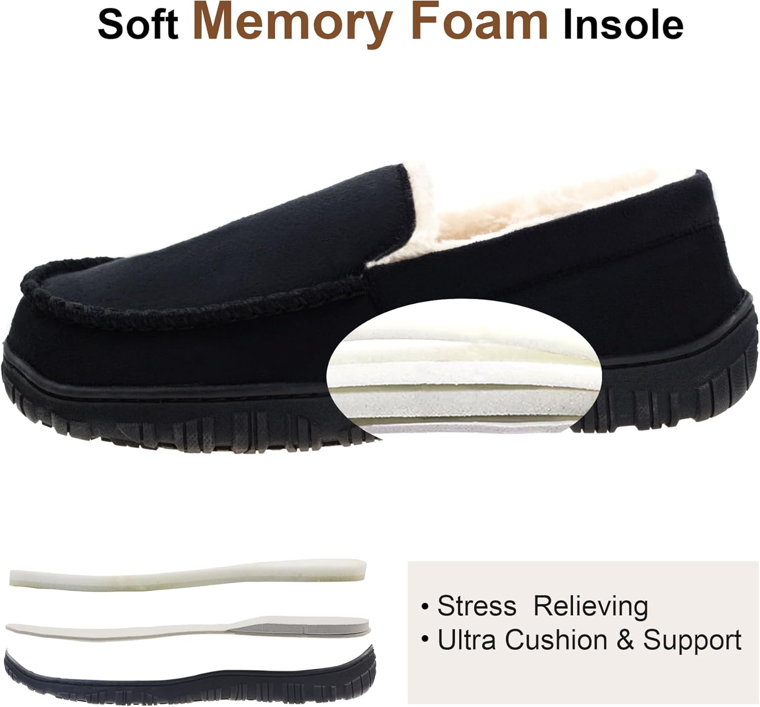 FLYFUPPY Mens Moccasin Slippers Memory Foam Slippers Warm Plush Fluffy Indoor/Outdoor House Shoes - Image 3