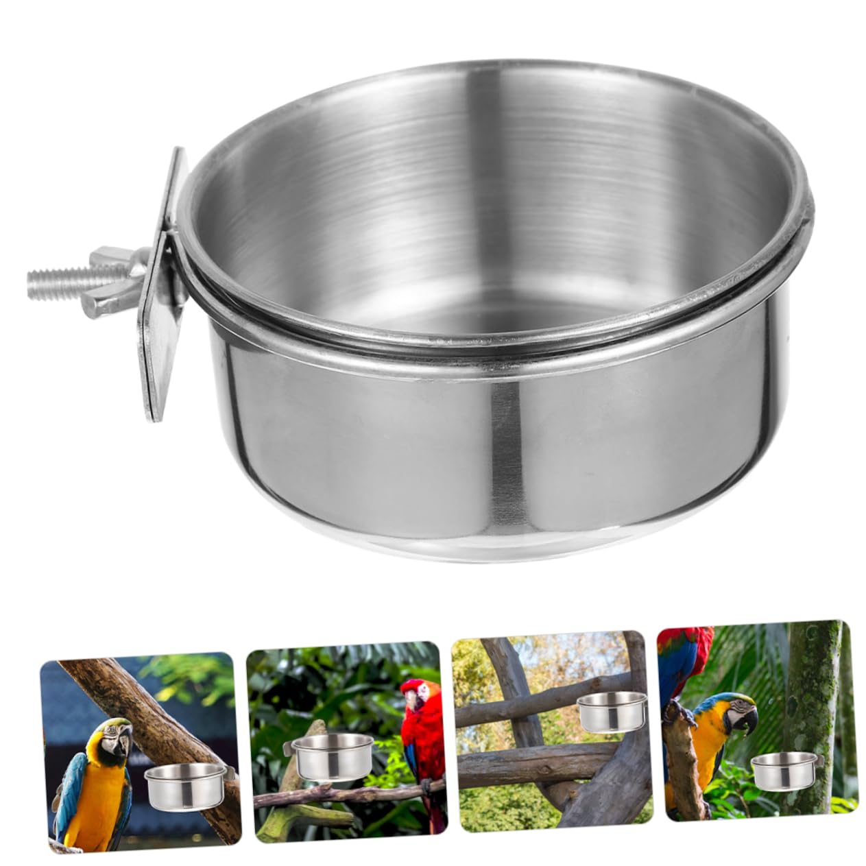 ibasenice Bol de Nourriture pour Oiseaux et Mangeoire Suspendue 4 Pièces en Acier Inoxydable Résistant la Rouille Tasse Détachable pour Perroquets pour Cage à Oiseaux