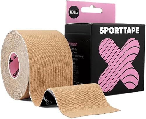 Kinesiology Tape 5cm x 5m - Gentle Adhesion Tape for Sensitive Skin | Hypoallergenic, Water Resistant Sports Tape for Muscle Support, FTM Chest Binding and Face Taping by SPORTTAPE - Beige