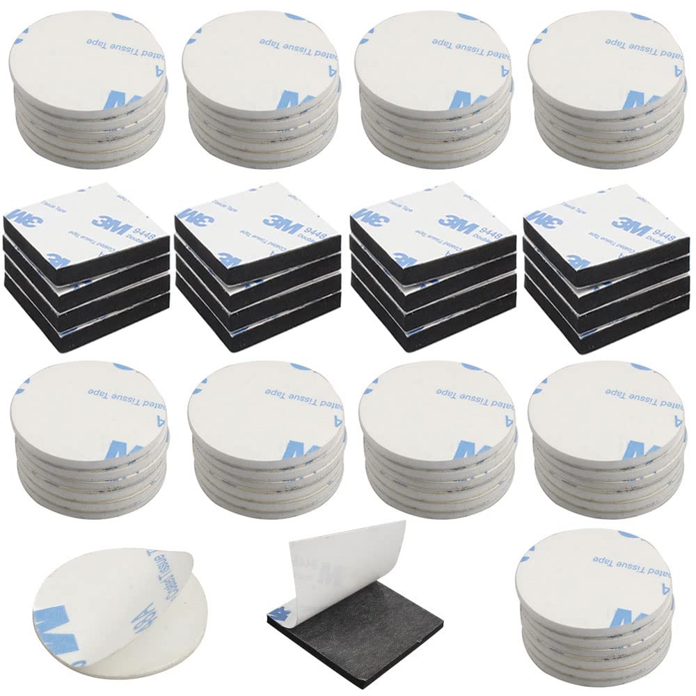 110 Pcs Adhesive Foam Pads Heavy Duty Sticky Pads Double-Sided Sticky Pads for Walls(55 x Square (20mm x 20 mm) and 55 x Round (20mm)) Random Color