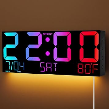 16" Large Digital Wall Clock, Corded RGB LED Clock for Classroom