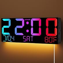16" Large Digital Wall Clock, Corded RGB LED Clock for Classroom