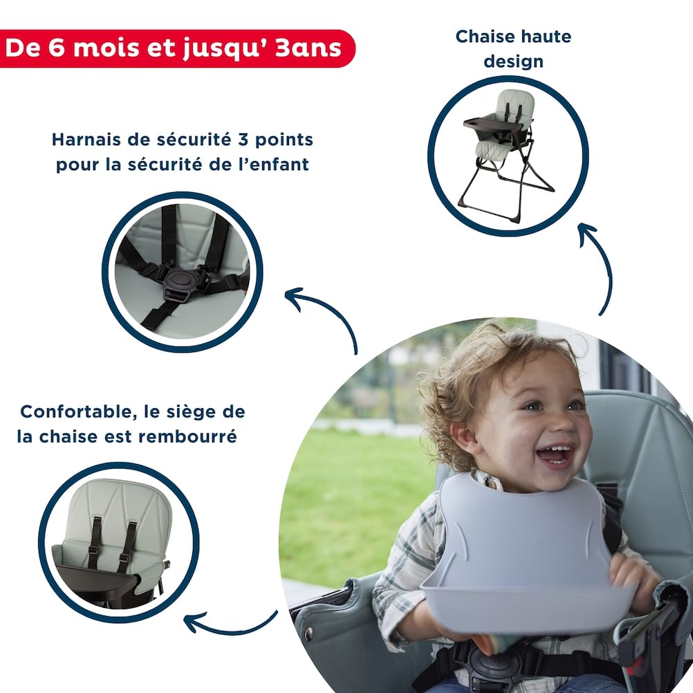 THERMOBABY - Chaise haute pliable HANDY pour Bébé - Pliage Rapide et Facile - Entretien facile - Tablette Amovible