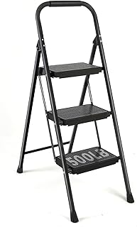 SEEMINES Step Ladder, Metal Step Stool, Folding Step Stool, Small Step Ladder, Folding Step Ladder, Step Stools for Adults, Foldable Step Stool,Kitchen Step Ladder,Small Ladder (3 Step Ladder Black)