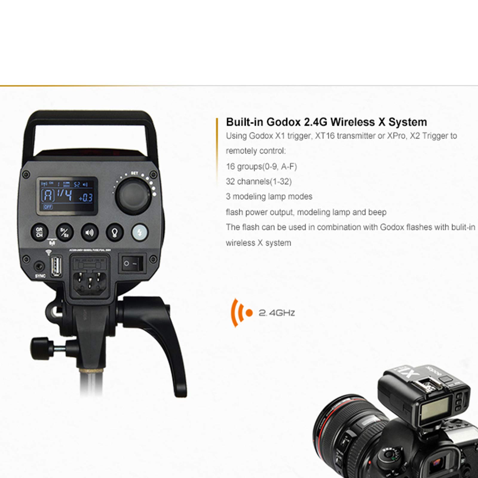 Godox MS300 Flash da Studio Compatto 300W 2.4G Wireless Monolight con Lampada Modellante da 150W, Eccezionale Stabilità di Potenza in Uscita Anti-preflash Montaggio Bowens 5600K CCT