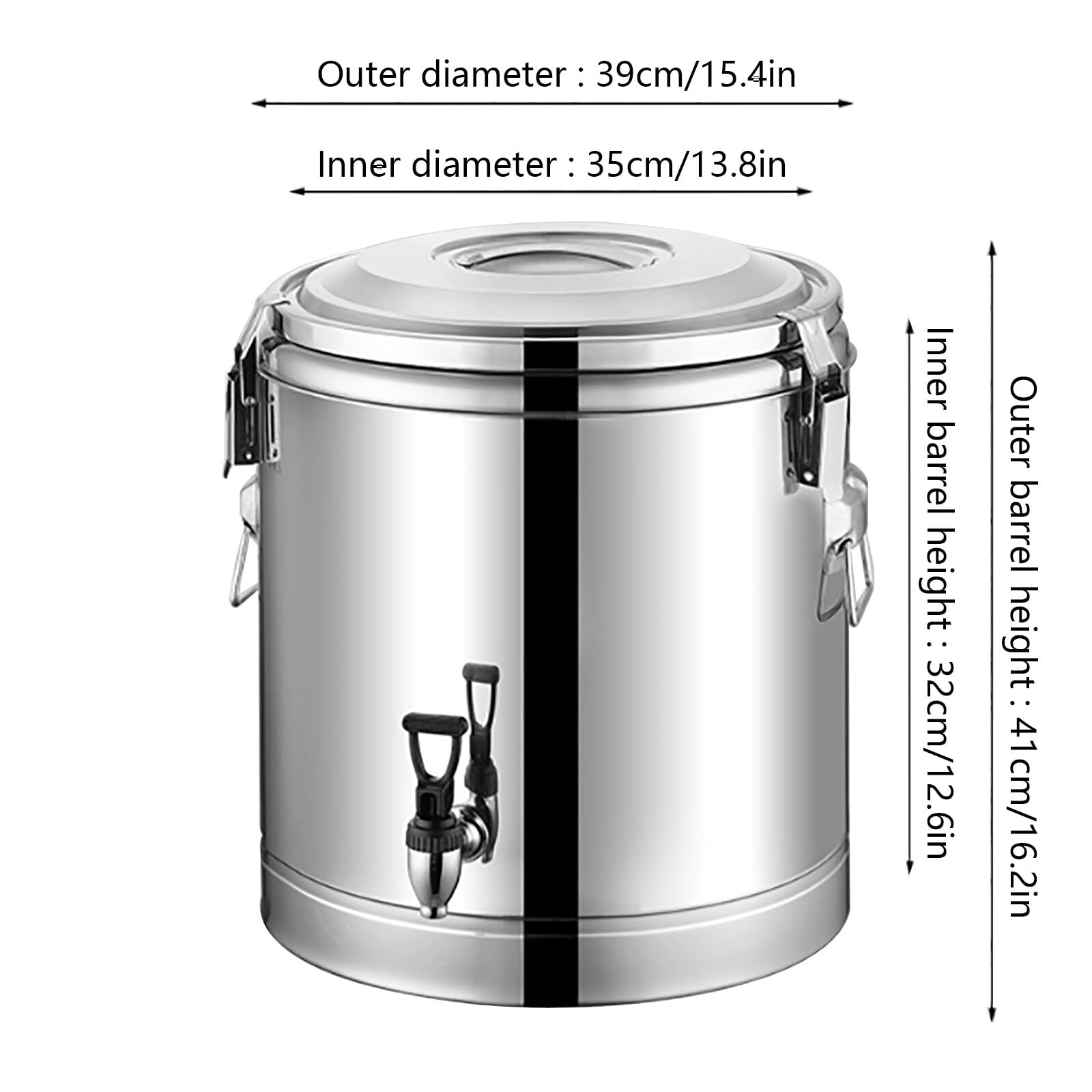 Secchio isolante in acciaio inox da 40 l, con rubinetto, contenitore professionale per conservare zuppe, acqua, tè, succhi e bevande