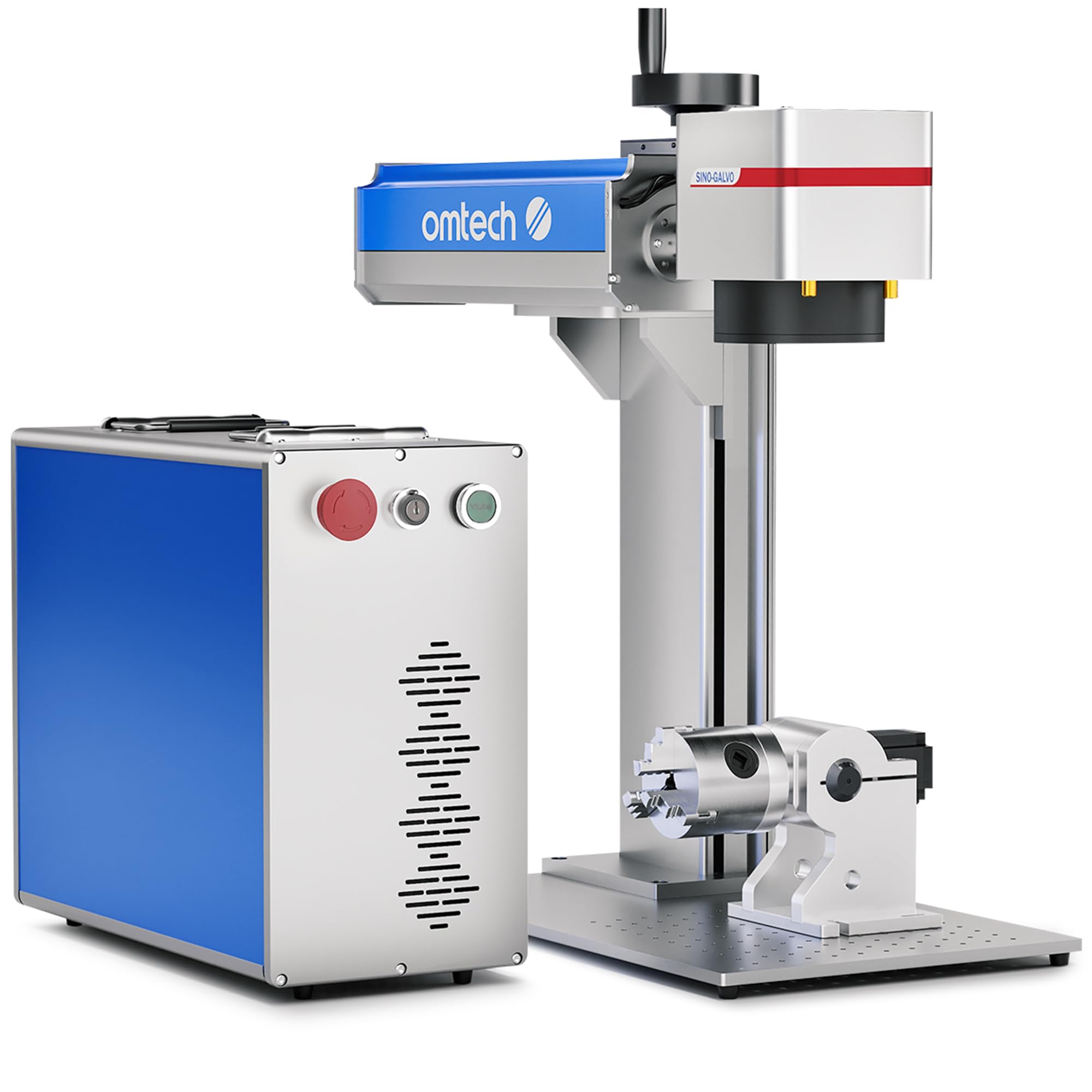 OMTech 20W Fiber Laser Engraver with Rotary Axis, LightBurn Compatible Laser Engraving Machine with Red Dot Pointer, 4.3x4.3 Solid State Laser Marking