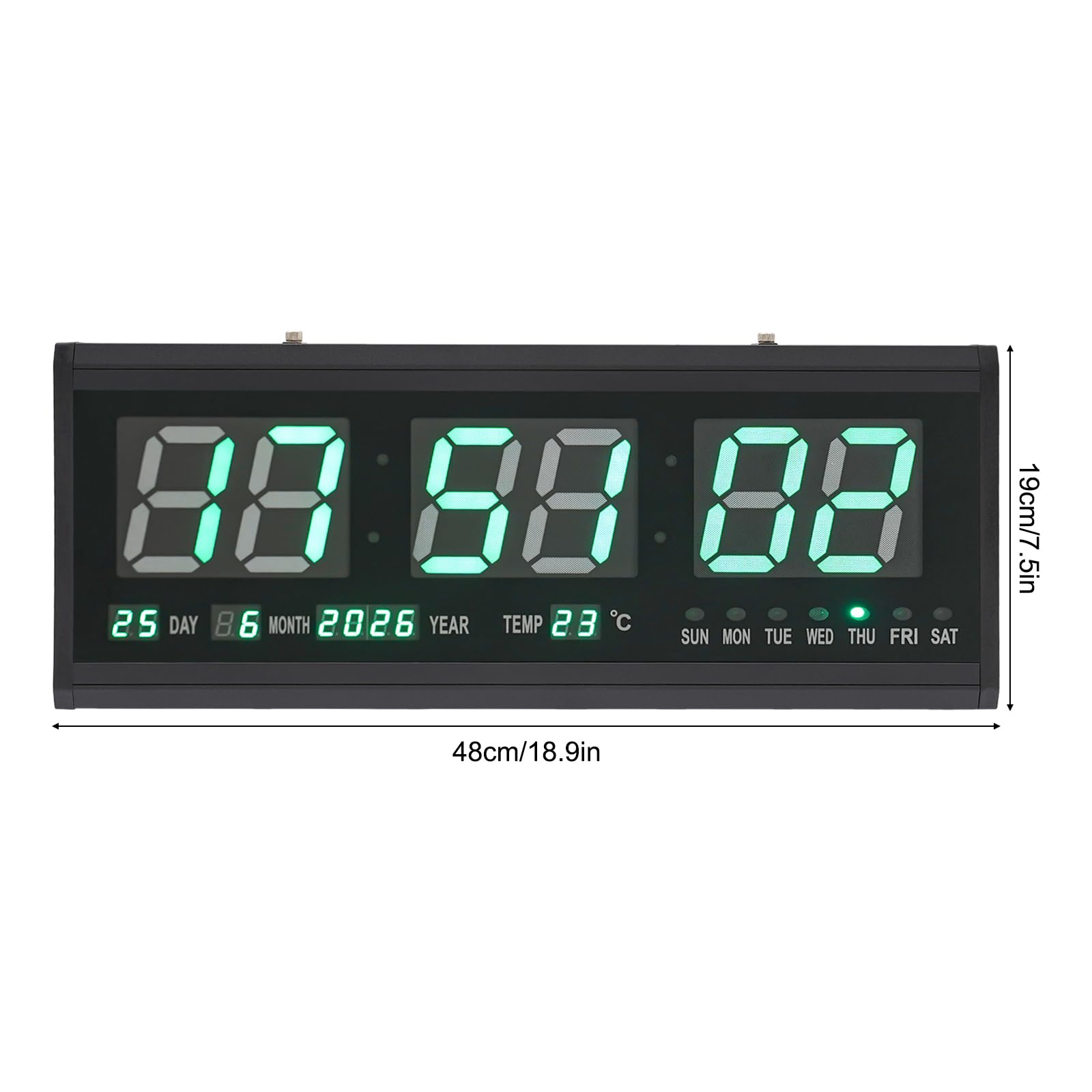 Orologio da parete digitale, funzionamento silenzioso, a LED, digitale, orologio da parete digitale, con visualizzazione della temperatura, visualizzazione della data (verde)