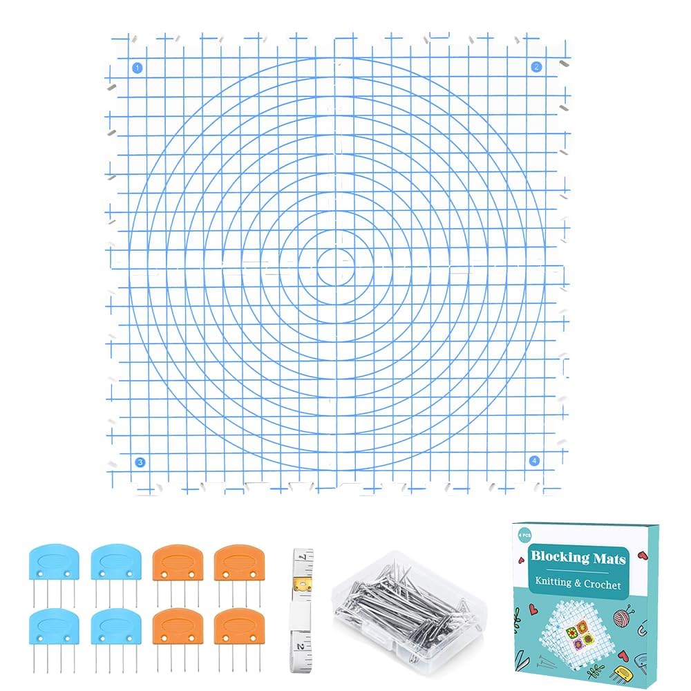 Knitiss 4-Pack Blocking Mats for Knitting & Crochet, Extra Thick Blocking Boards with Grids