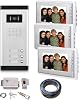 3 Units Apartment Video Intercom System, Wired Video Door Phone Include Electronic Door Lock  150FT RVV4 Wire